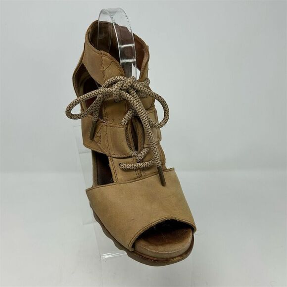 Sorel Women's Joanie Brown Leather Lace Up Wedge Sandals Size 11 Casual Summer - Picture 2 of 13